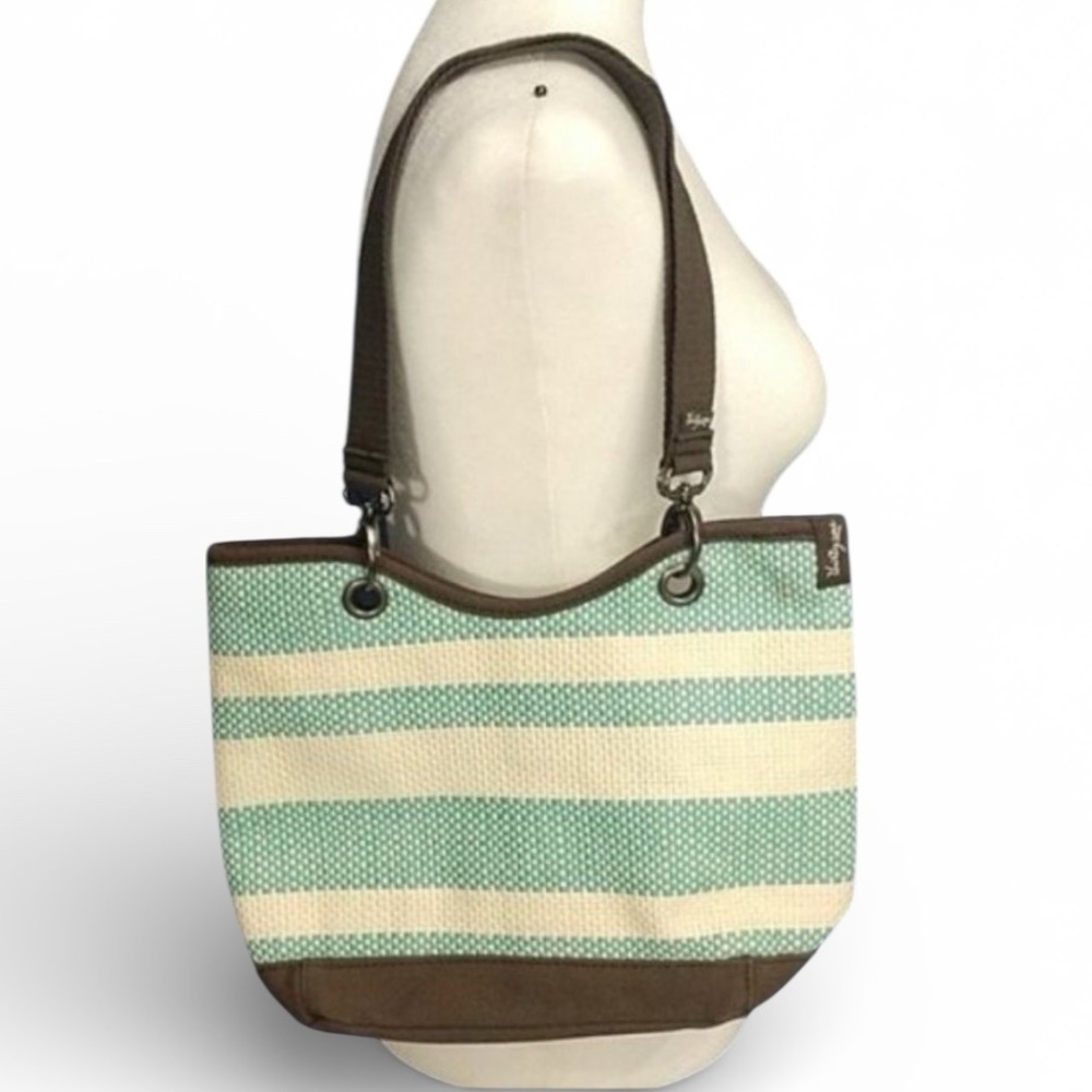 Thirty One 31 Spring Summer Purse Paper Weave Shoulder Bag Teal Ivory Stripe